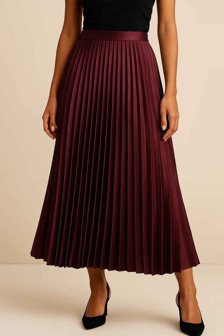 Women's High Waist Satin Pleated Maxi Skirt for Formal Occasions