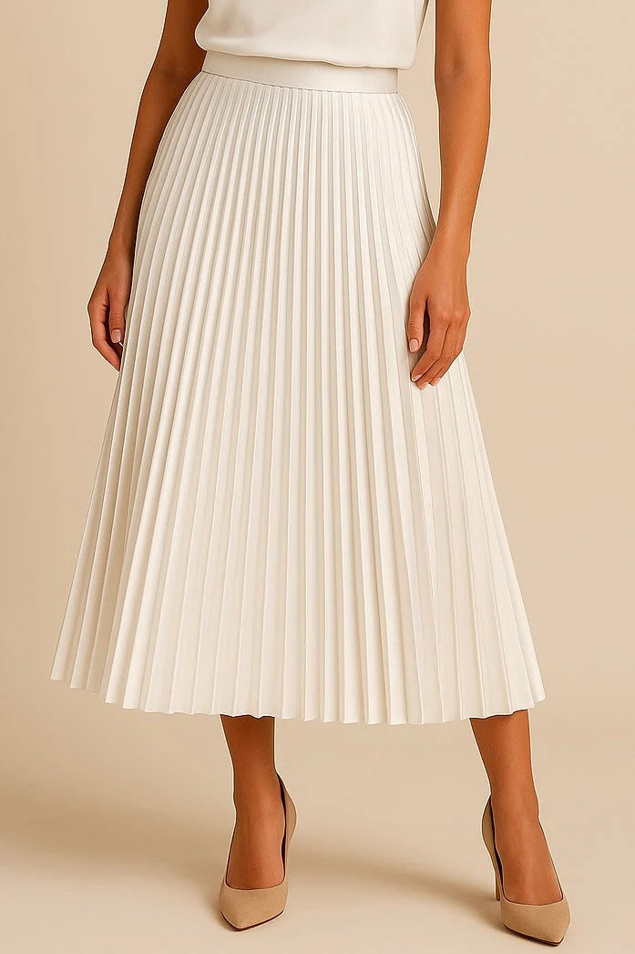 Women's High Waist Satin Pleated Maxi Skirt for Formal Occasions