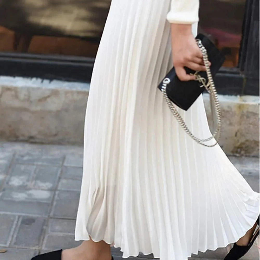 Women's High Waist Satin Pleated Maxi Skirt for Formal Occasions