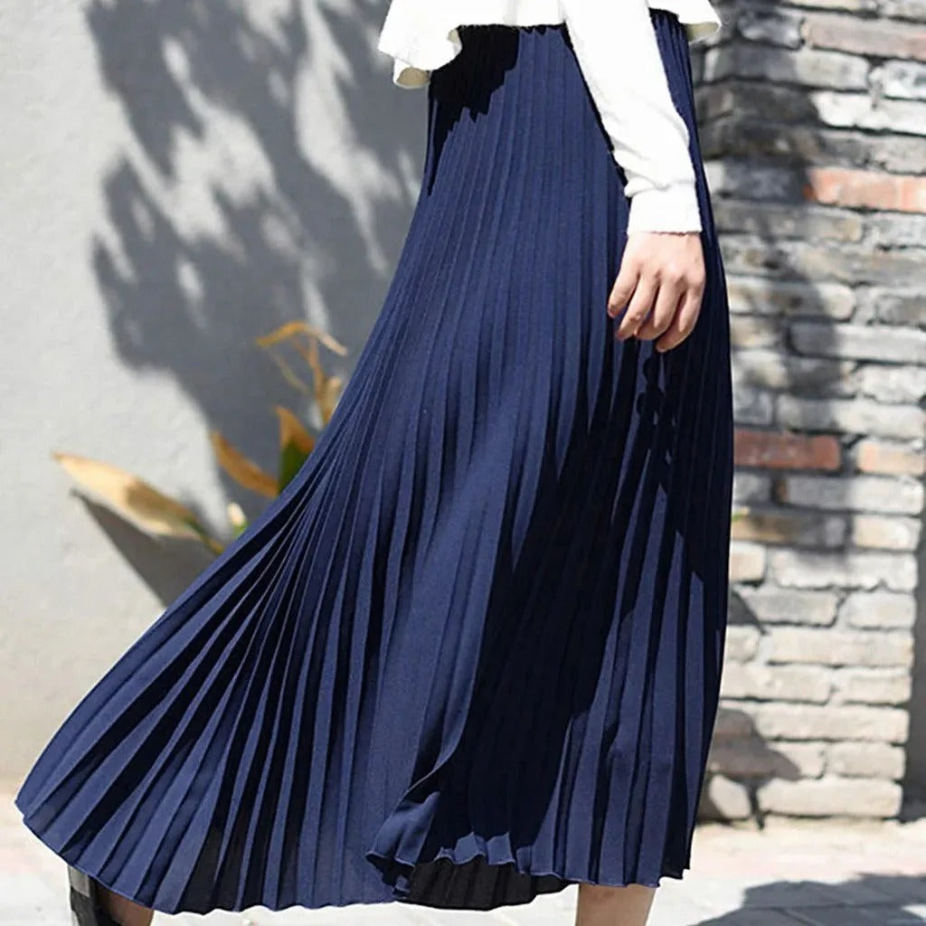 Women's High Waist Satin Pleated Maxi Skirt for Formal Occasions