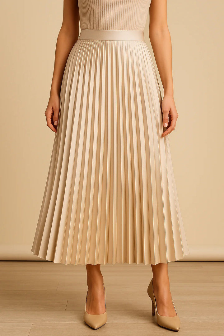 Women's High Waist Satin Pleated Maxi Skirt for Formal Occasions