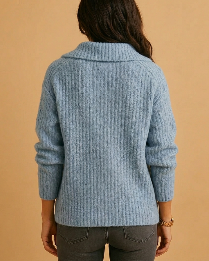 Women's Half Zip Ribbed Knit Structured Sweater