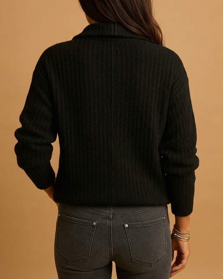 Women's Half Zip Ribbed Knit Structured Sweater
