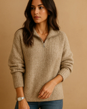 Women's Half Zip Ribbed Knit Structured Sweater