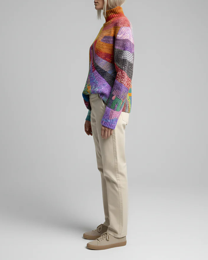 Merino Wool Sun Graphic Knit Jumper Women’s High Neck Pullover