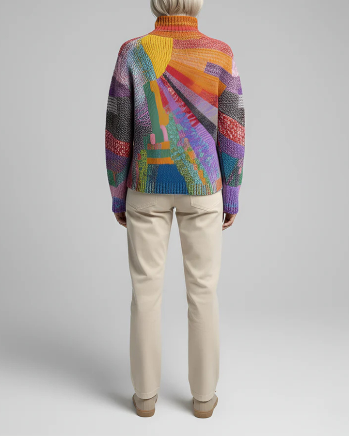 Merino Wool Sun Graphic Knit Jumper Women’s High Neck Pullover