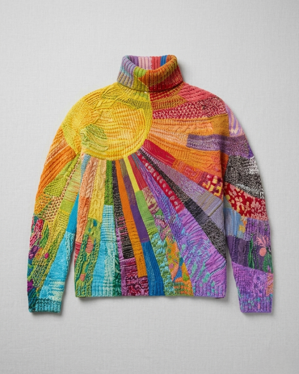 Merino Wool Sun Graphic Knit Jumper Women’s High Neck Pullover
