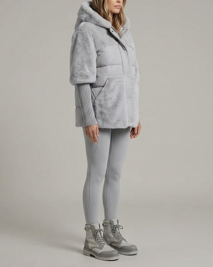 Women's Hooded Puffer Jacket Fleece Coat