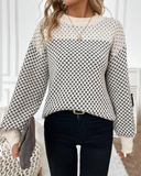 Women's Merino Wool Round Neck Knit Sweater Lantern Sleeve Pullover