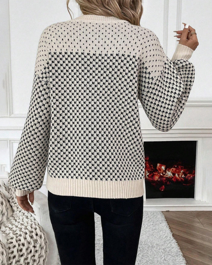 Women's Merino Wool Round Neck Knit Sweater Lantern Sleeve Pullover