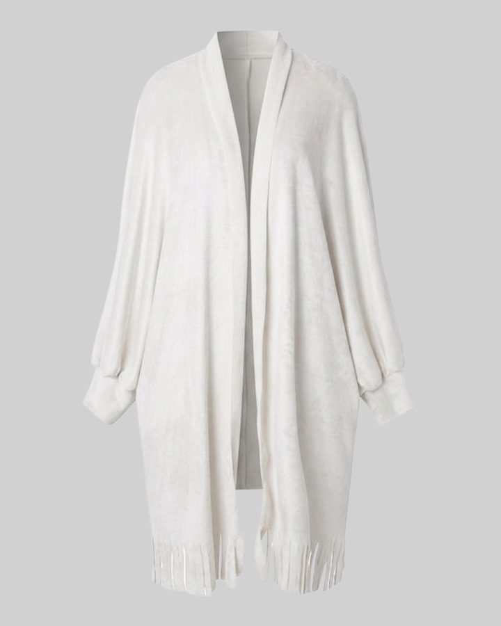Women's Wool Knit Open-Front Fringe Cardigan Coat