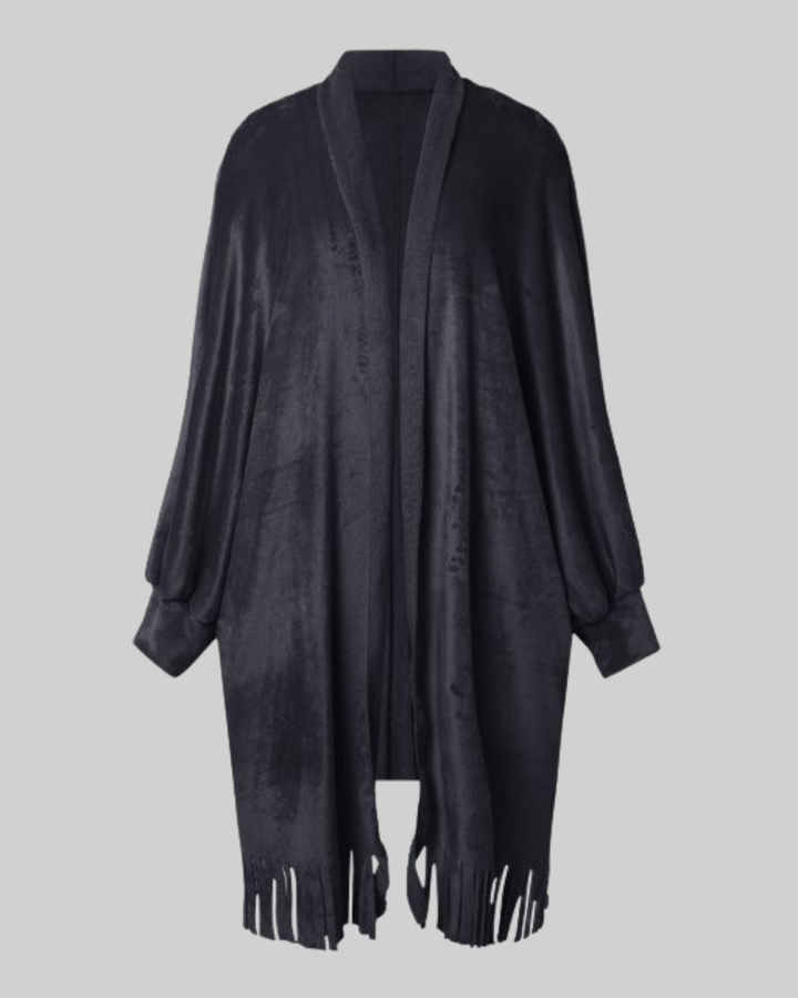 Women's Wool Knit Open-Front Fringe Cardigan Coat