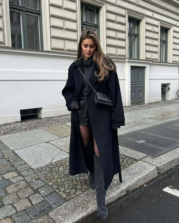 Women's Wool Blend Long Tailored Trench Coat