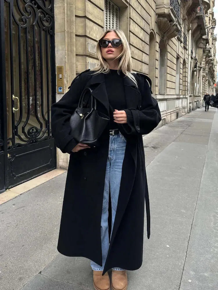 Women's Wool Blend Long Tailored Trench Coat