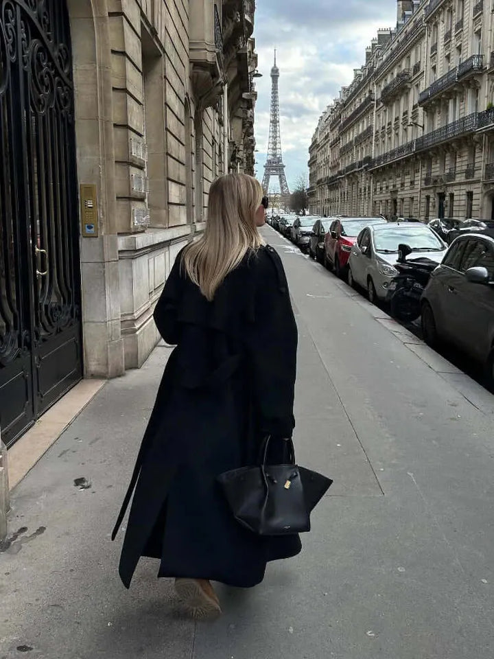 Women's Wool Blend Long Tailored Trench Coat