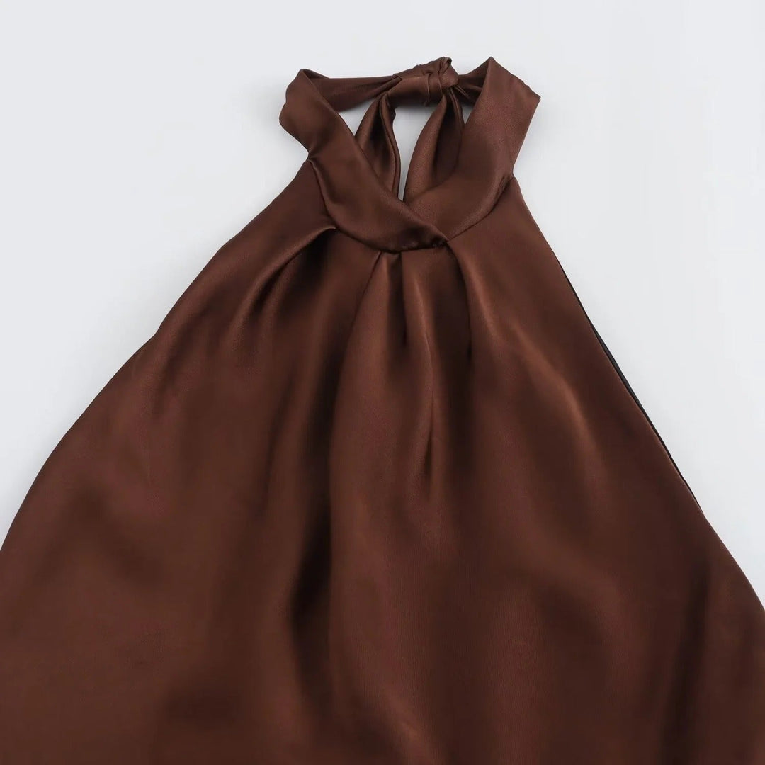 Robe longue midi en satin pour femme, col halter, robe de soirée formelle