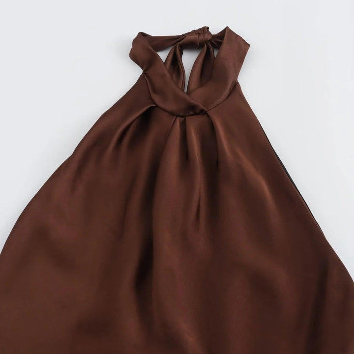 Robe longue midi en satin pour femme, col halter, robe de soirée formelle