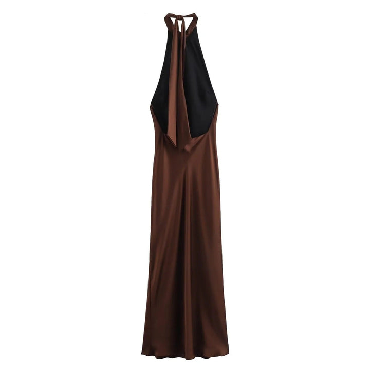Robe longue midi en satin pour femme, col halter, robe de soirée formelle