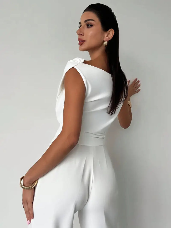 Women's Knit Draped Cross-Shoulder Short Sleeve Blouse