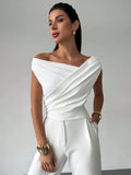 Women's Knit Draped Cross-Shoulder Short Sleeve Blouse