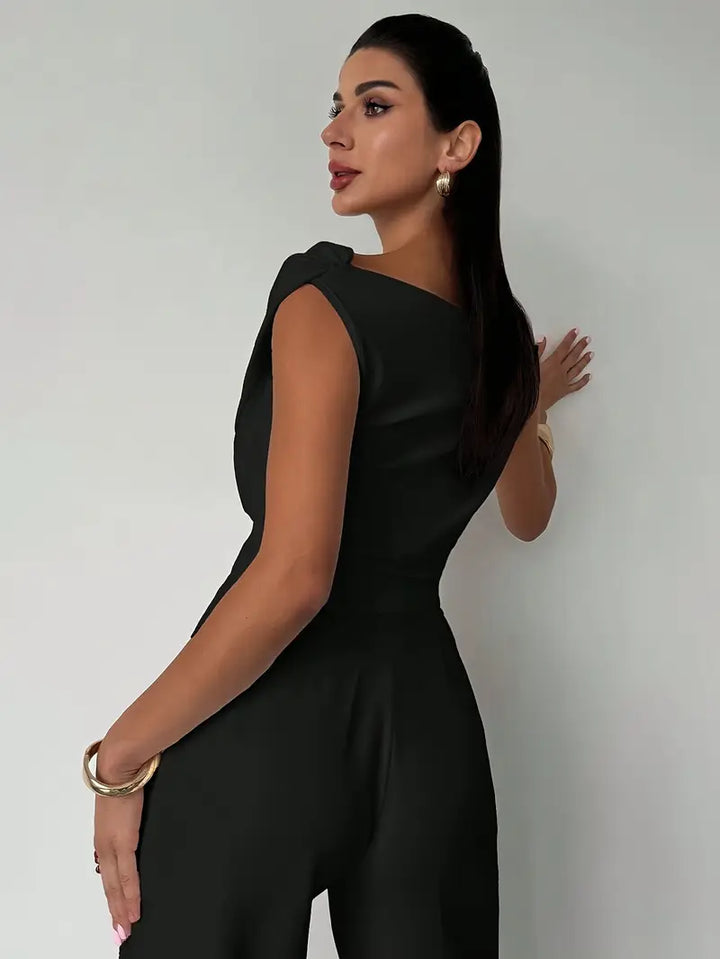 Women's Knit Draped Cross-Shoulder Short Sleeve Blouse