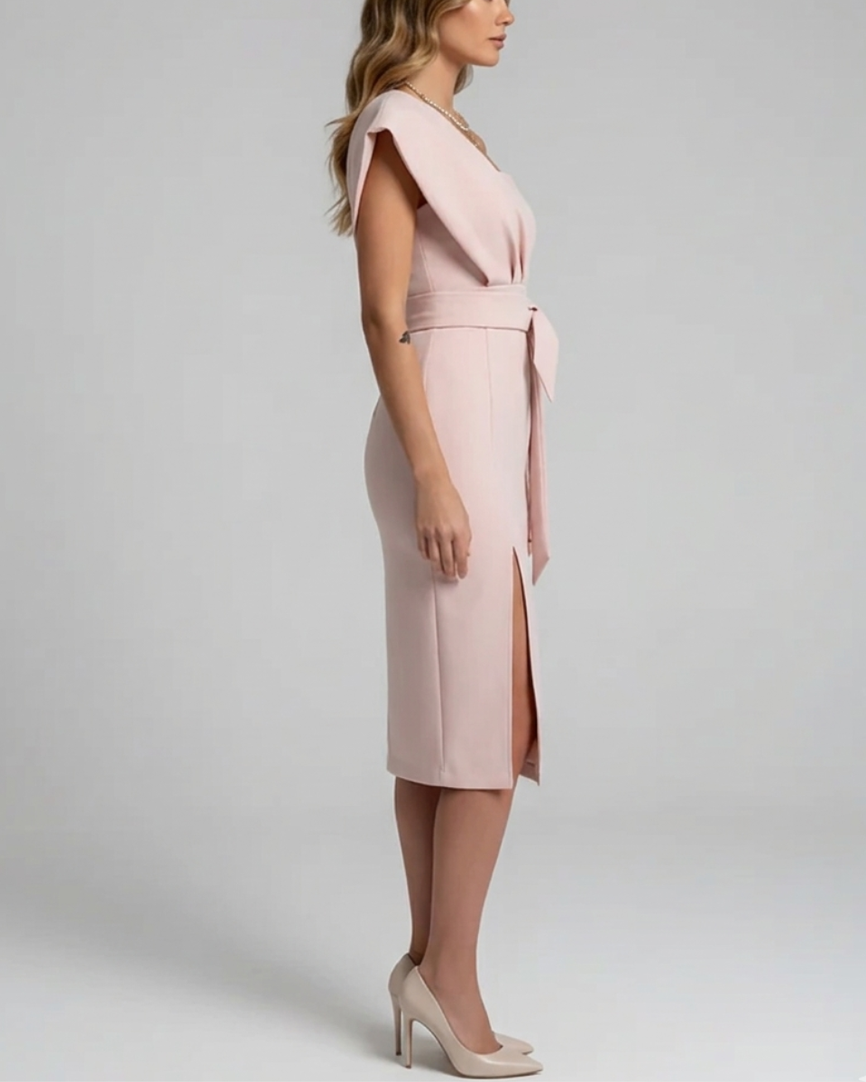Women's One Shoulder Asymmetrical Crepe Midi Bodycon Dress
