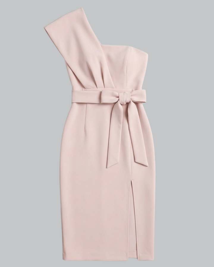 Women's One Shoulder Asymmetrical Crepe Midi Bodycon Dress