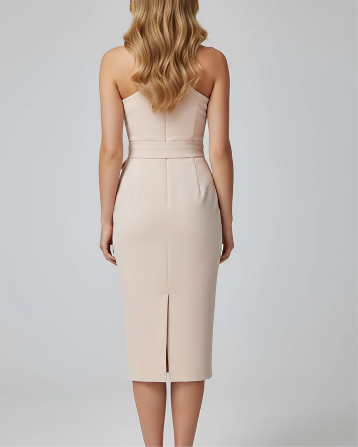 Women's One Shoulder Asymmetrical Crepe Midi Bodycon Dress