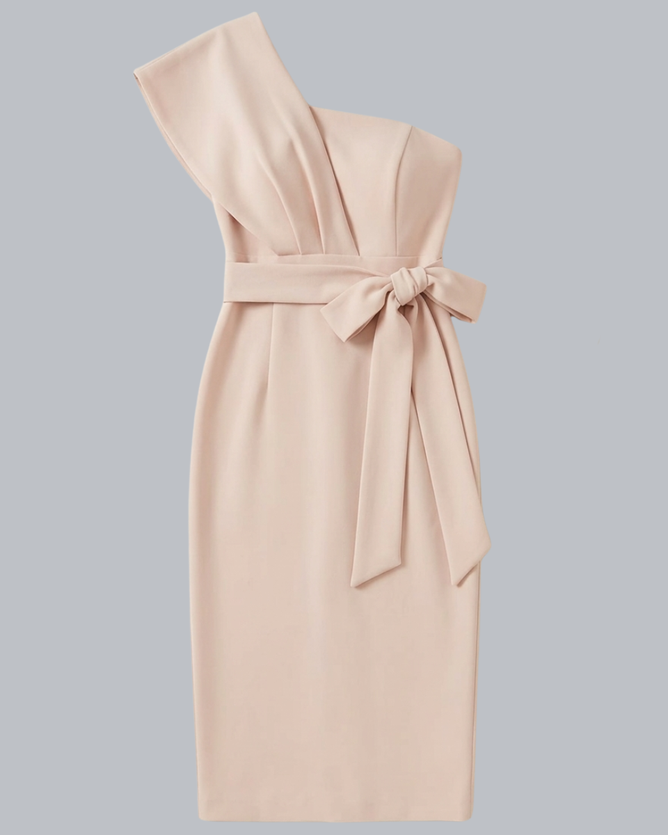 Women's One Shoulder Asymmetrical Crepe Midi Bodycon Dress