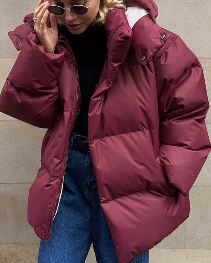 Women's Fleece Hooded Puffer Jacket Down Coat