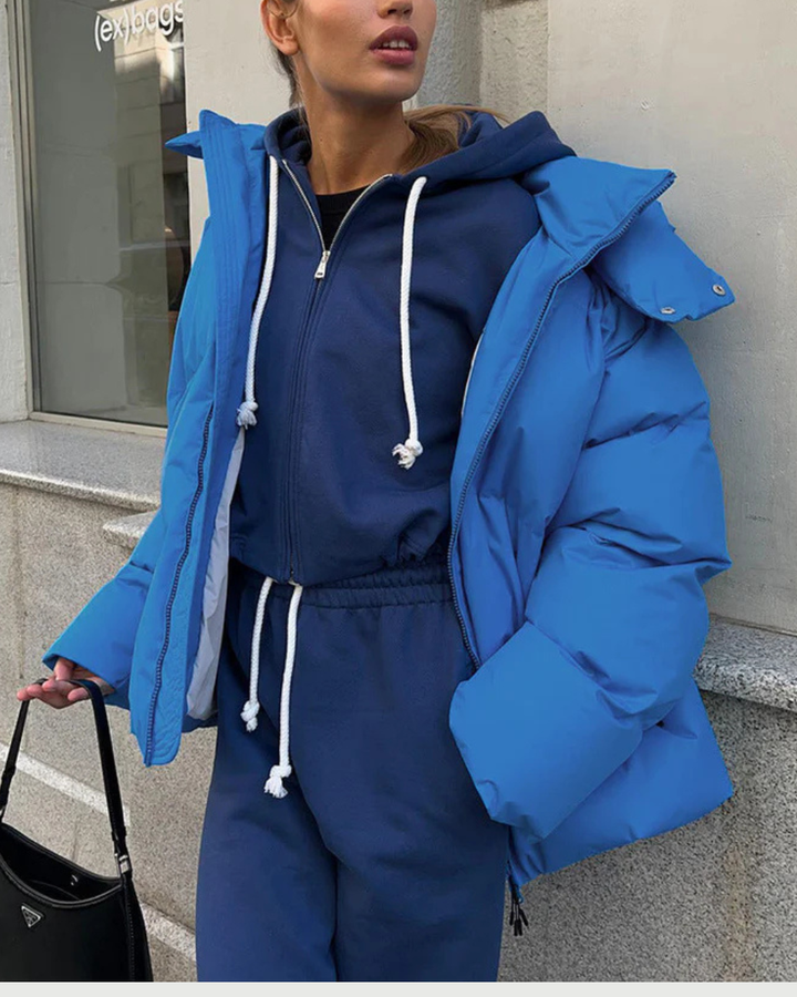 Women's Fleece Hooded Puffer Jacket Down Coat