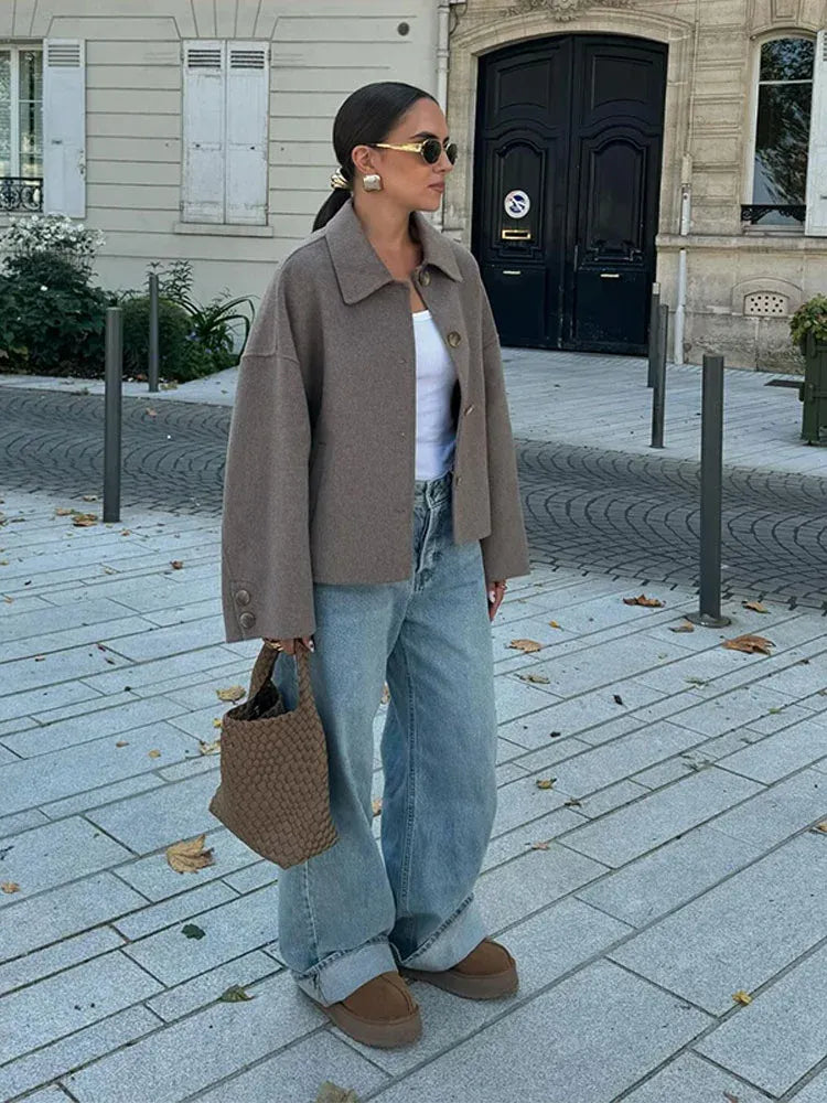Women's Relaxed Fit Wool Blend Oversized Jacket
