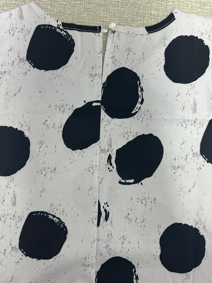 Robe droite sans manches en lin à pois pour femme avec ourlet à volants
