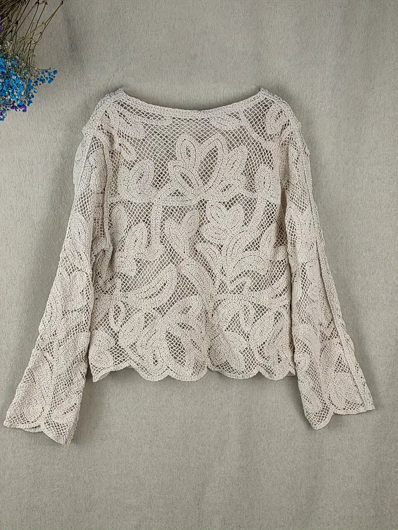 Women's Lace V-Neck Button Front Blouse