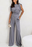 Women's 2 Piece Set Women High Waist Sleeveless Drape Top Wide Leg Suit