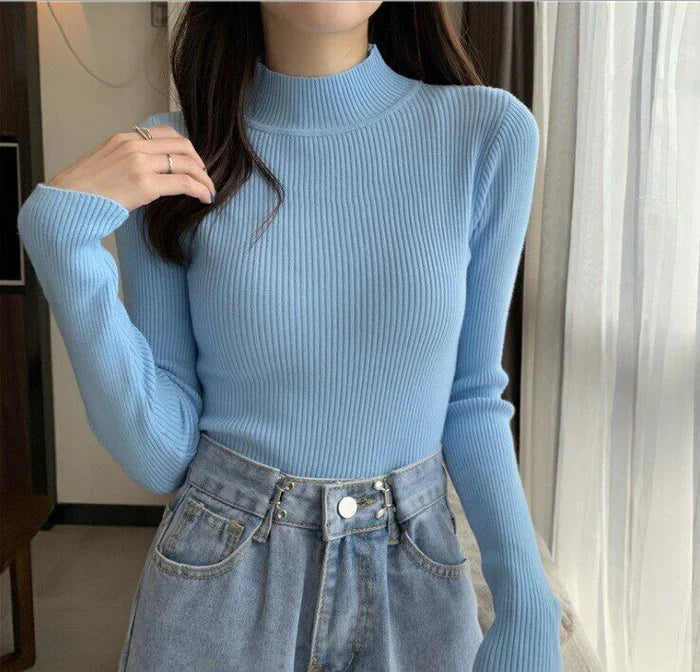 Women's Ribbed Turtleneck Long Sleeve Knit Pullover
