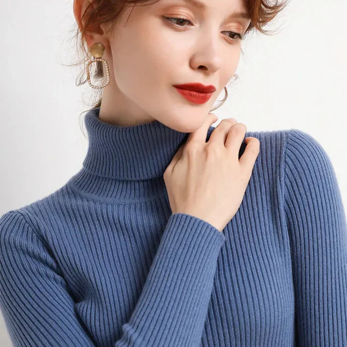 Women's Ribbed Turtleneck Long Sleeve Knit Pullover