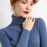 Women's Ribbed Turtleneck Long Sleeve Knit Pullover