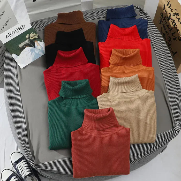 Women's Ribbed Turtleneck Long Sleeve Knit Pullover