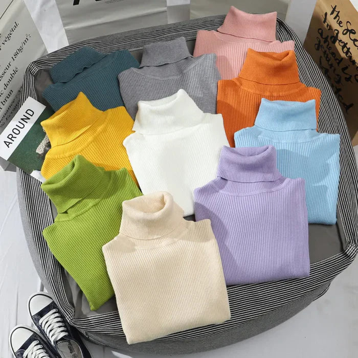 Women's Ribbed Turtleneck Long Sleeve Knit Pullover