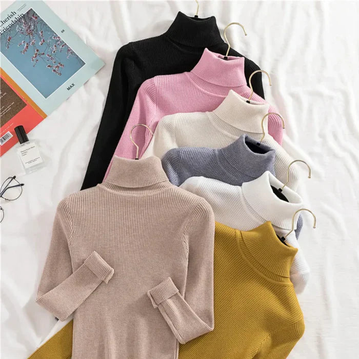 Women's Ribbed Turtleneck Long Sleeve Knit Pullover