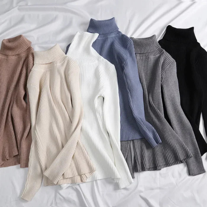 Women's Ribbed Turtleneck Long Sleeve Knit Pullover