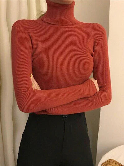 Women's Ribbed Turtleneck Long Sleeve Knit Pullover