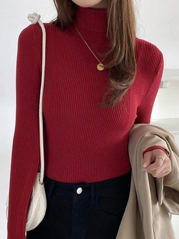 Women's Ribbed Turtleneck Long Sleeve Knit Pullover