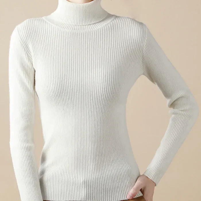 Women's Ribbed Turtleneck Long Sleeve Knit Pullover
