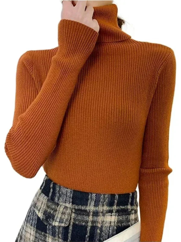 Women's Ribbed Turtleneck Long Sleeve Knit Pullover