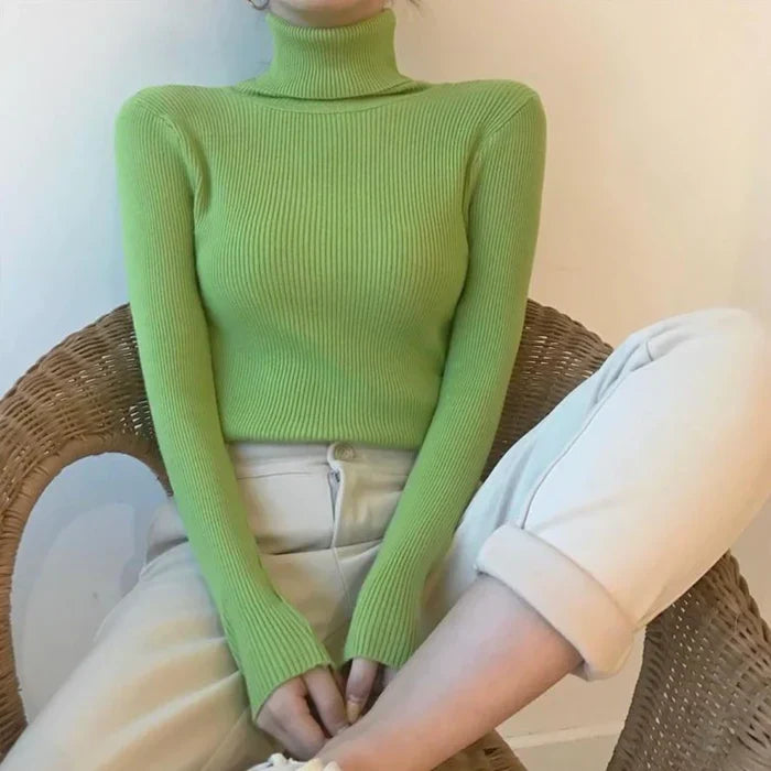 Women's Ribbed Turtleneck Long Sleeve Knit Pullover
