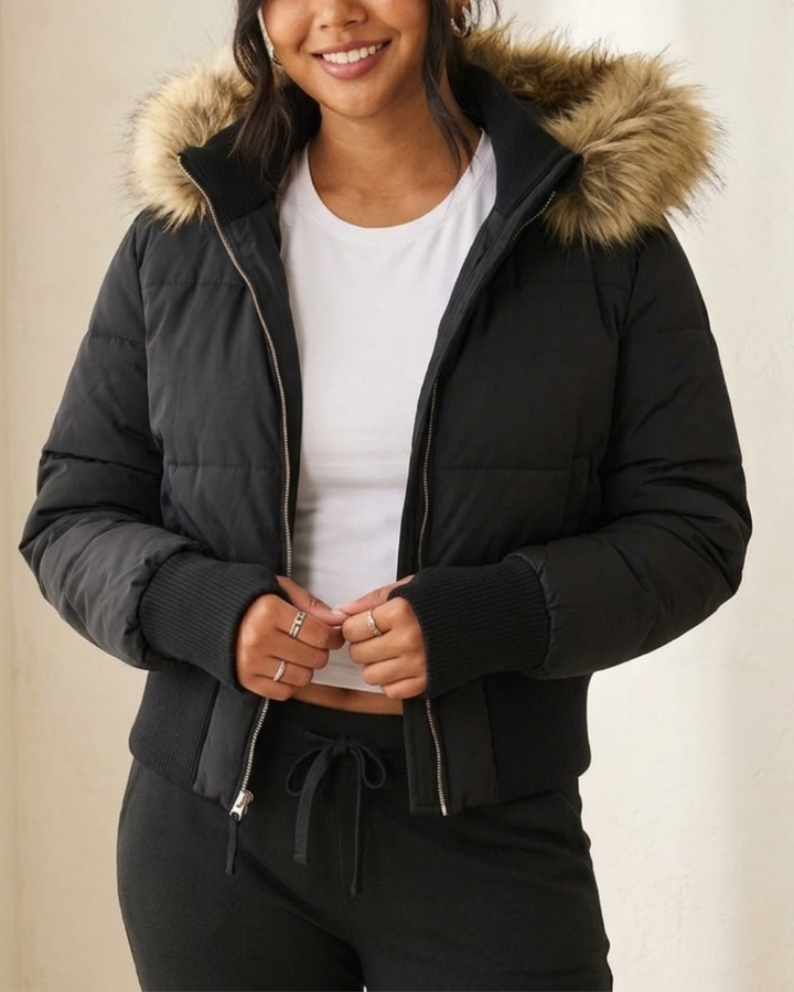 Women's Fleece Puffer Jacket Faux Fur Hood
