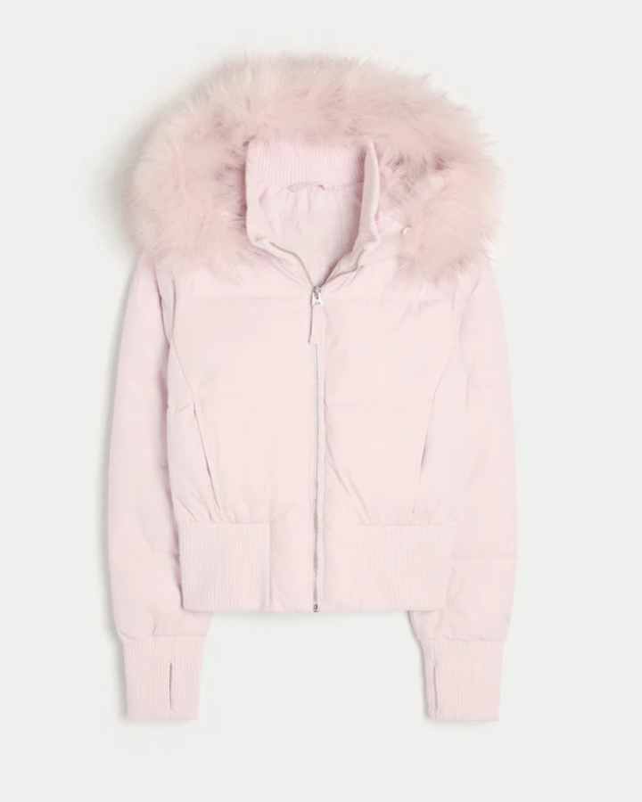 Women's Fleece Puffer Jacket Faux Fur Hood