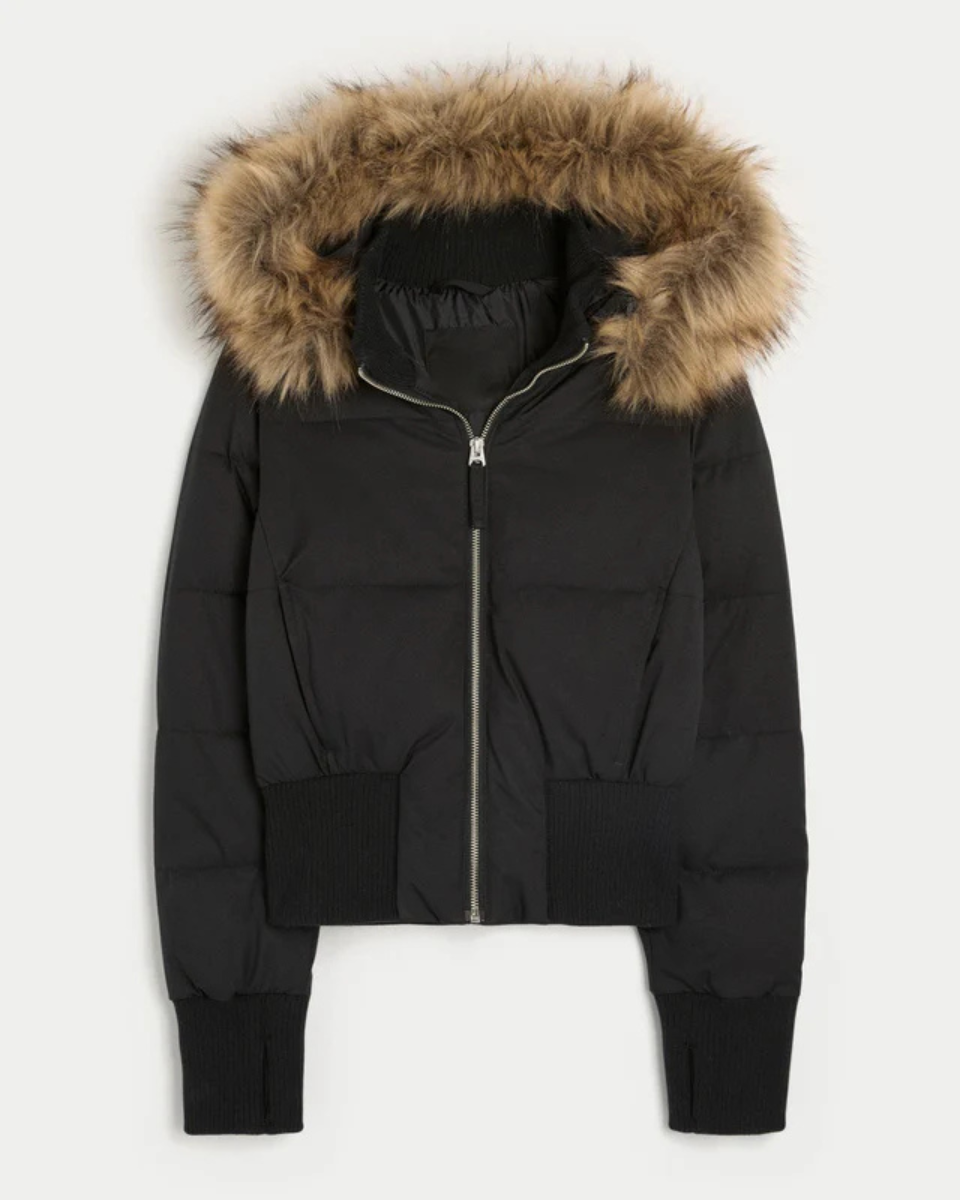 Women's Fleece Puffer Jacket Faux Fur Hood
